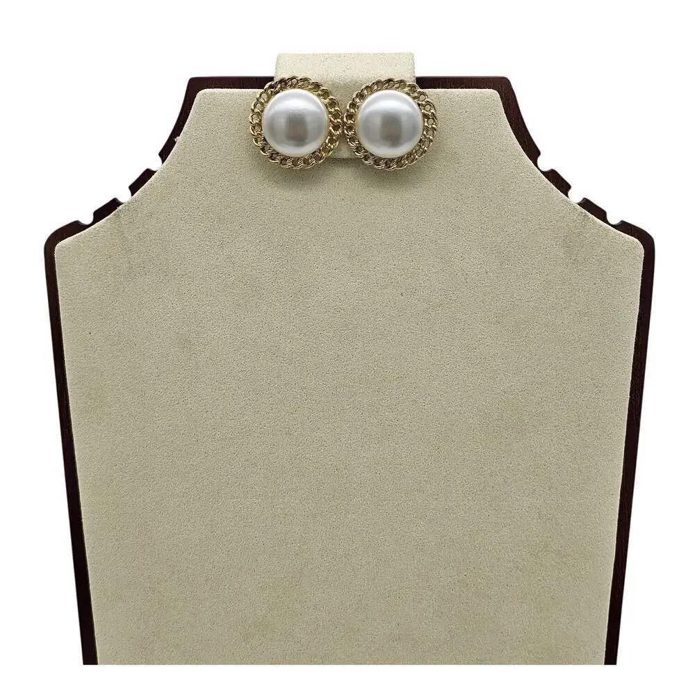 Vintage Coro Button Clip On Earrings Faux Pearl Gold Tone Filigree
